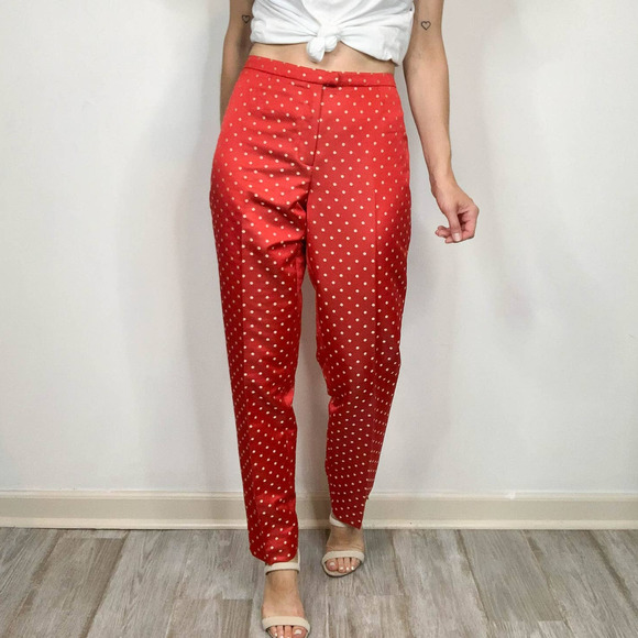 Doncaster Pants - VINTAGE DONCASTER polka dot red white trousers high rise flat front rockabilly